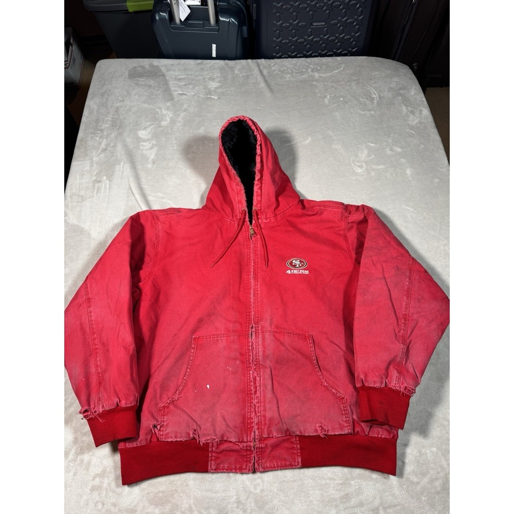 Vintage San Fransisco Carhartt Style Canvas Work Jacket Size XL Red Faded